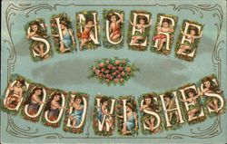 Sincere Good Wishes - Cherubs in Letters Postcard