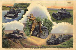 U. S. Armored Regiment Motorcycle, Tanks Army Postcard Postcard