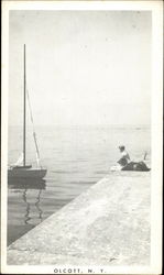 Boy and Dog watching Water Olcott, NY Postcard Postcard