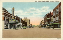 Main Street Looking West Owosso, MI Postcard Postcard