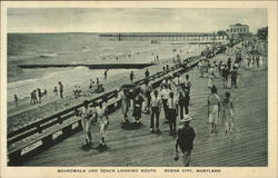 Boardwalk and Beach Looking South Ocean City, MD Postcard Postcard