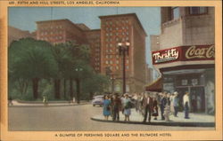 Glimpse of Pershing Square and the Biltmore Hotel Los Angeles, CA Postcard Postcard