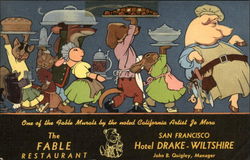 The Fable Restaurant - Mural by the noted Californian artist Jo Mora Postcard