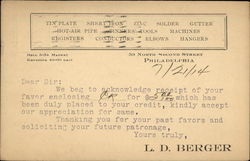 L.D. Berger Sheet Metal Postcard