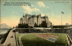 Tacoma High School and Stadium, 4000 School Children forming a flag Washington Postcard Postcard