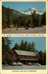 National Park Inn and View of Mt. Rainier Longmire, WA Postcard Postcard