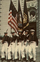 Color Guard, Front of Bancroft Hall. United States Naval Academy Postcard