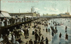 Boardwalk and Beach Atlantic City, NJ Postcard Postcard