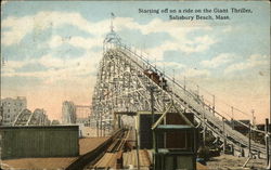 Starting off on a ride on the Giant Thriller Salisbury Beach, MA Postcard Postcard