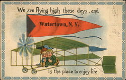 Man and Woman in an Airplane Watertown, NY Postcard Postcard