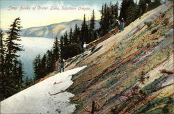 Steep banks of Crater Lake Oregon Crater Lake National Park Postcard Postcard