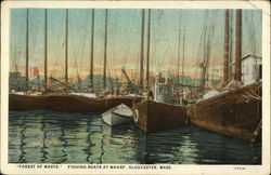 Forest of Masts, Fishing Boats at Wharf Gloucester, MA Postcard Postcard