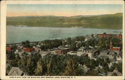 Bird's Eye View of Watkins and Seneca Lake Postcard