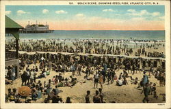 Beach Scene Showing Steel Pier Postcard