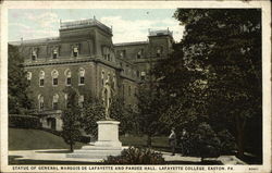 Statue of General Marquis De Lafayette and Pardee Hall, Lafayette College Easton, PA Postcard Postcard