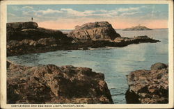 Castle Rock and Egg Rock Light Nahant, MA Postcard Postcard