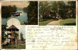 Miniature Lake, Sight Seeing Tower & Summer House at Summit Park Postcard