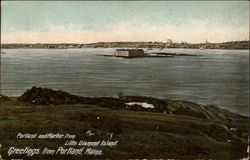 Portland and Harbor from Little Diamond Island Maine Postcard Postcard