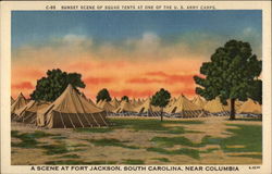 Sunset Scene of Squad Tents at one of the U.S. Army Camps Postcard Postcard