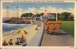 Sea Wall and Bathing Beach, New Ocean House Postcard