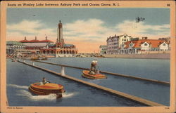 Boats on Wesley Lake between Asbury Park and Ocean Grove New Jersey Postcard Postcard