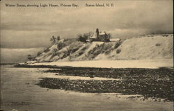 Winter Scene, Showing Light House, Princess Bay Staten Island, NY Postcard Postcard