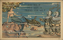 Mermaid & Divers Comic, Funny Postcard Postcard