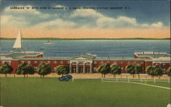 Barracks "B" With View of Harbor, U.S. Naval Training Station Postcard