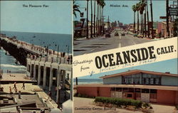 Pleasure Pier, Mission Ave., and Community Center Building Oceanside, CA Postcard Postcard