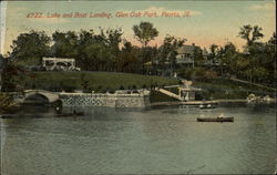 Lake and Boat Landing, Glen Oak Park Peoria, IL Postcard Postcard