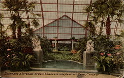 Entrance & Interior of New Conservatory, Garfield Park Postcard