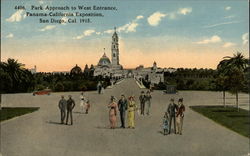 Park Approach to West Entrance, Panama-California Exposition Postcard