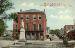 Phenix Hall and Central Street, showing Fr. Mathews Statue Postcard