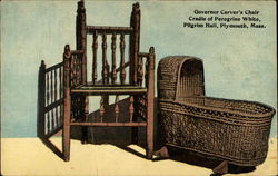 Governor Carver's Chair, Cradle of Peregrine White, Pilgrim Hall Plymouth, MA Postcard Postcard