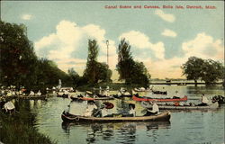 Canal Scene and Canoes, Belle Isle Detroit, MI Postcard Postcard