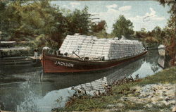 Barge of Round Bale Cotton, Buffalo Bayou Houston, TX Postcard Postcard