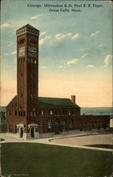 Chicago, Milwaukee & St. Paul RR Depot Great Falls, MT Postcard Postcard