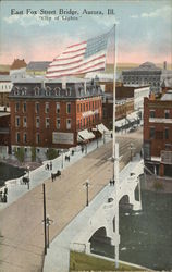 East Fox Street Bridge, "City of Lights" Aurora, IL Postcard Postcard