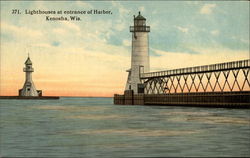 Lighthouses at Entrance of Harbor Kenosha, WI Postcard Postcard