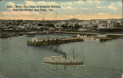 Bird's Eye View of Business Section from the Harbor Postcard