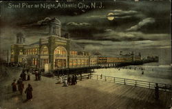 Steel Pier at Night Postcard