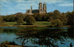 Lake in Branch Brook Park with Sacred Heart Cathedral in Background Newark, NJ Postcard Postcard