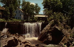 Falls and Covered Bridge Warren, VT Postcard Postcard