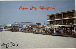 Looking south at the Boardwalk Shops Ocean City, MD Postcard Postcard