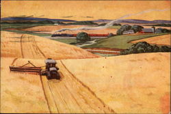 Fields Being Harvested in Kansas Postcard