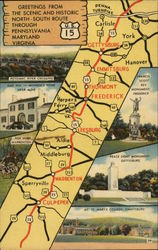 Scenic and Historic U.S. 15 Through Pennsylvania, Maryland and Virginia Postcard