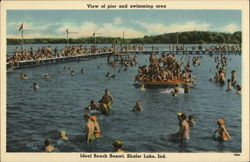 Shafer Lake View of pier and swimming area, Ideal Beach Resort Monticello, IN Postcard Postcard