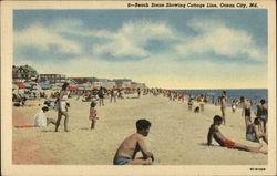 Beach Scene Showing Cottage Line Ocean City, MD Postcard Postcard