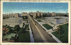 Woodward Ave., showing Public Library and Art Institute Postcard