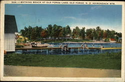 Bathing Beach at Old Forge Lake, Old Forge, N.Y. Adirondack Mts Postcard